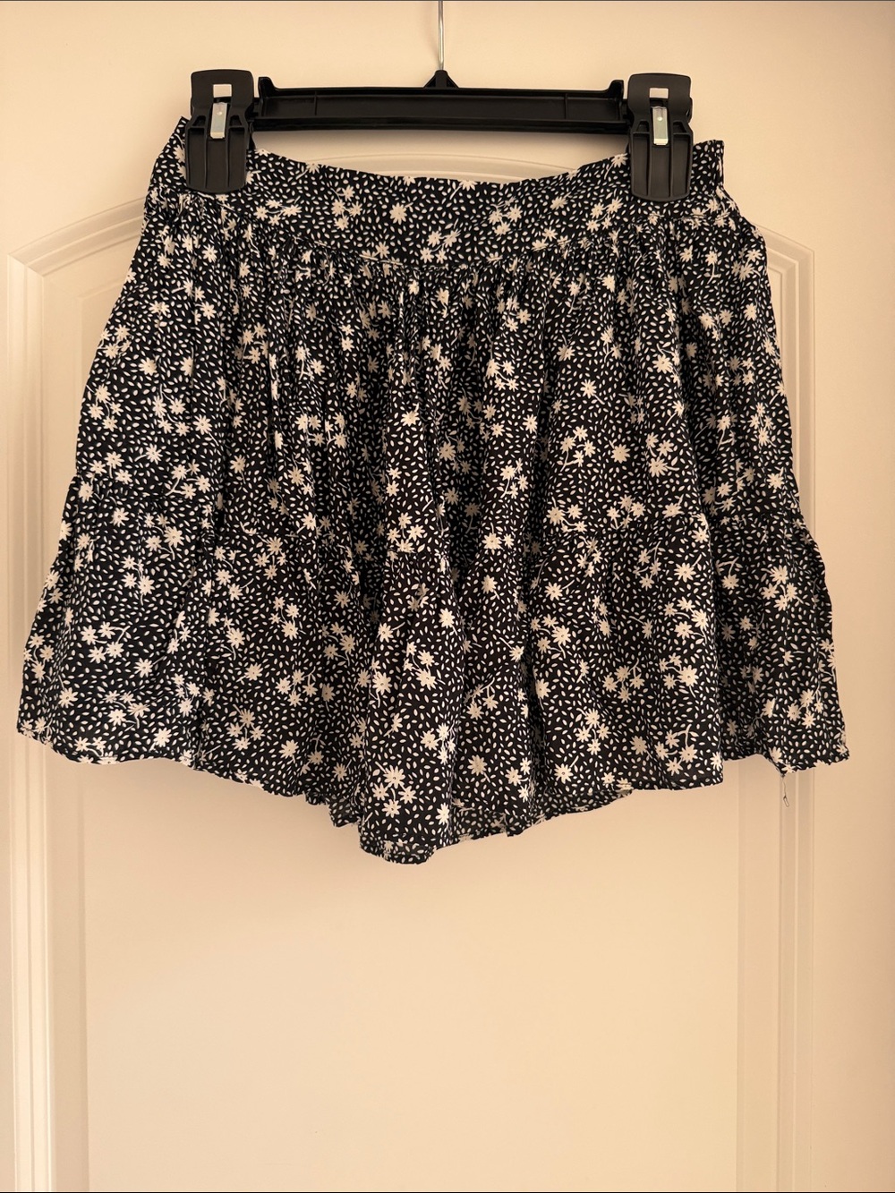 Castro Black and White Floral Tiered Mini Skirt